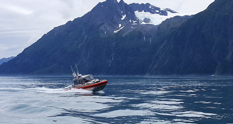 A boat crew from Station Valdez, Alaska, conducts underway training